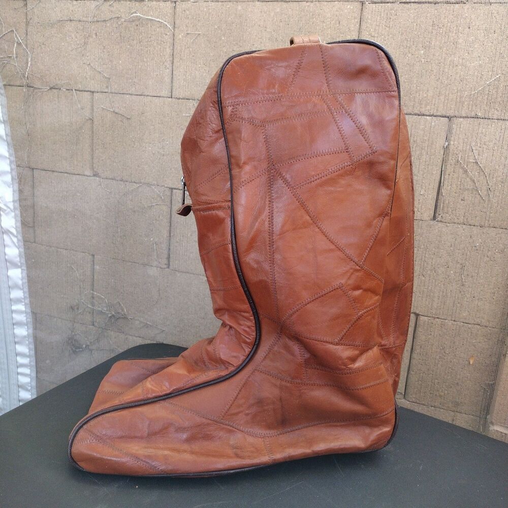 Vintage Soft Brown Patchwork Leather? Western Cowboy Boot Carrying Bag 16”x8"